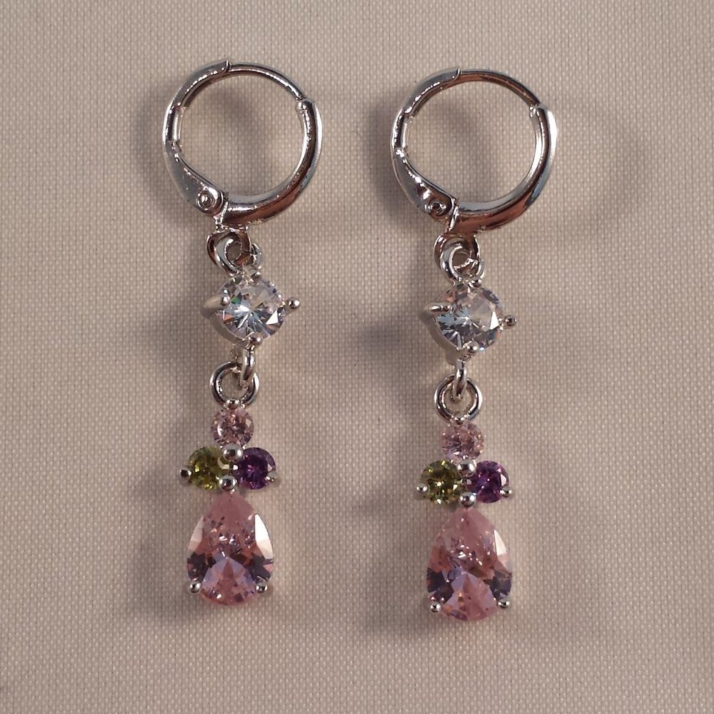 18K White Gold Filled Flower Pink Diamond Zircon Dangle Earrings 1.25ctw Gift